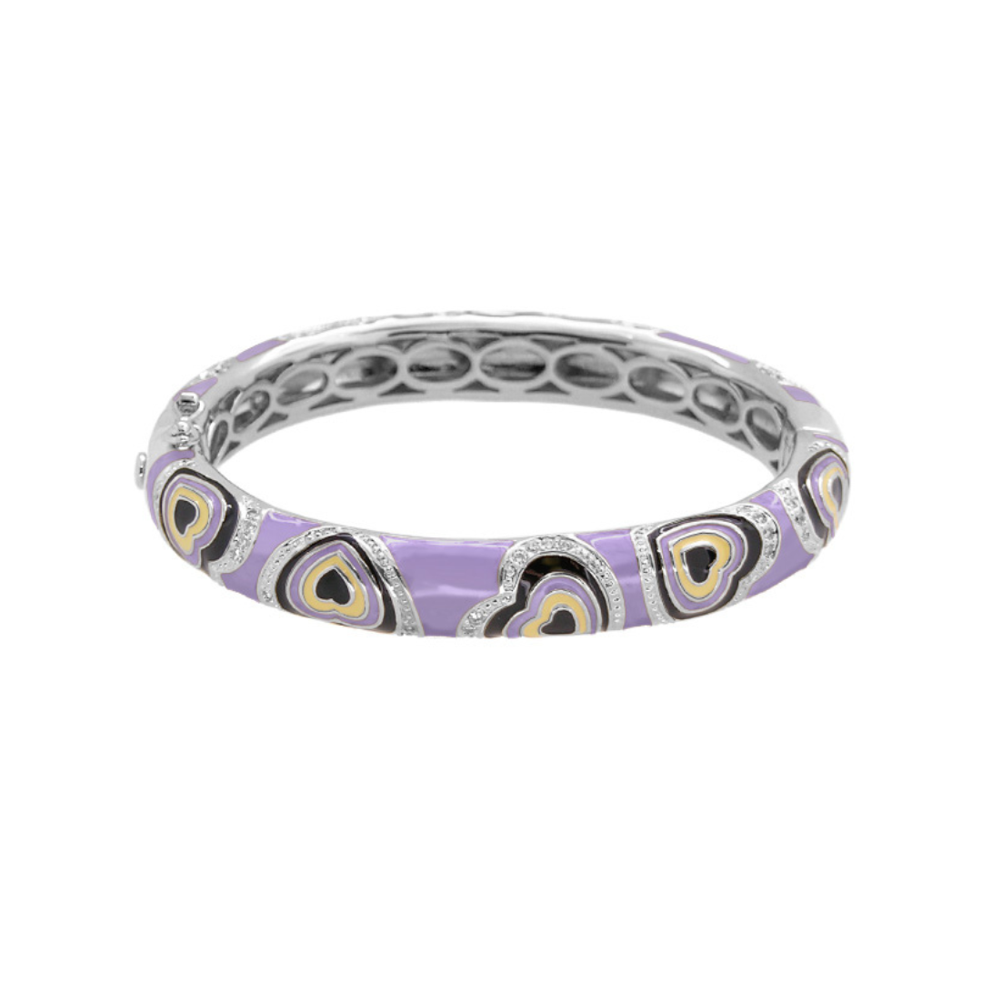 Retro Hearts Bangle in lilac purple enamel with heart motifs, hinged lock by Lauren G Adams on Tampa Home & Garden Store