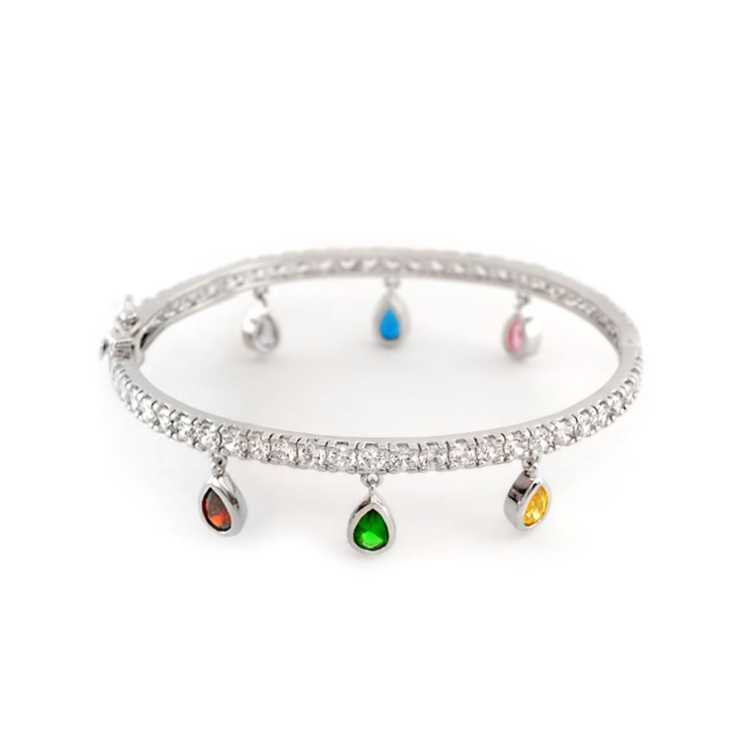 Rainbow Bangle by Lauren G Adams, silver hinged bracelet with pavé crystals and rainbow teardrops on Tampa Home & Garden Store