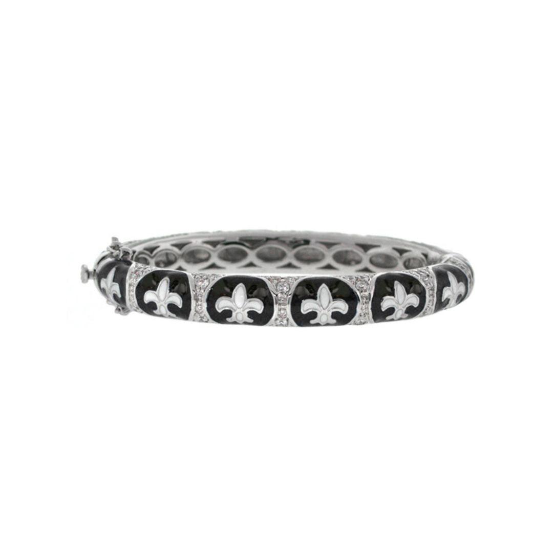 Fleur De Lis Bangle black enamel with fleur-de-lis and pavé crystals by Lauren G Adams on Tampa Home & Garden Store
