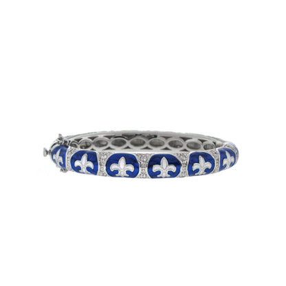 Fleur De Lis Bangle blue enamel with silver fleur-de-lis motifs and pavé crystals Lauren G Adams on Tampa Home & Garden Store