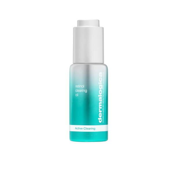 Dermalogica Retinol Clearing Oil acne treatment bottle in teal gradient with silver cap on Tampa Home & Garden Store