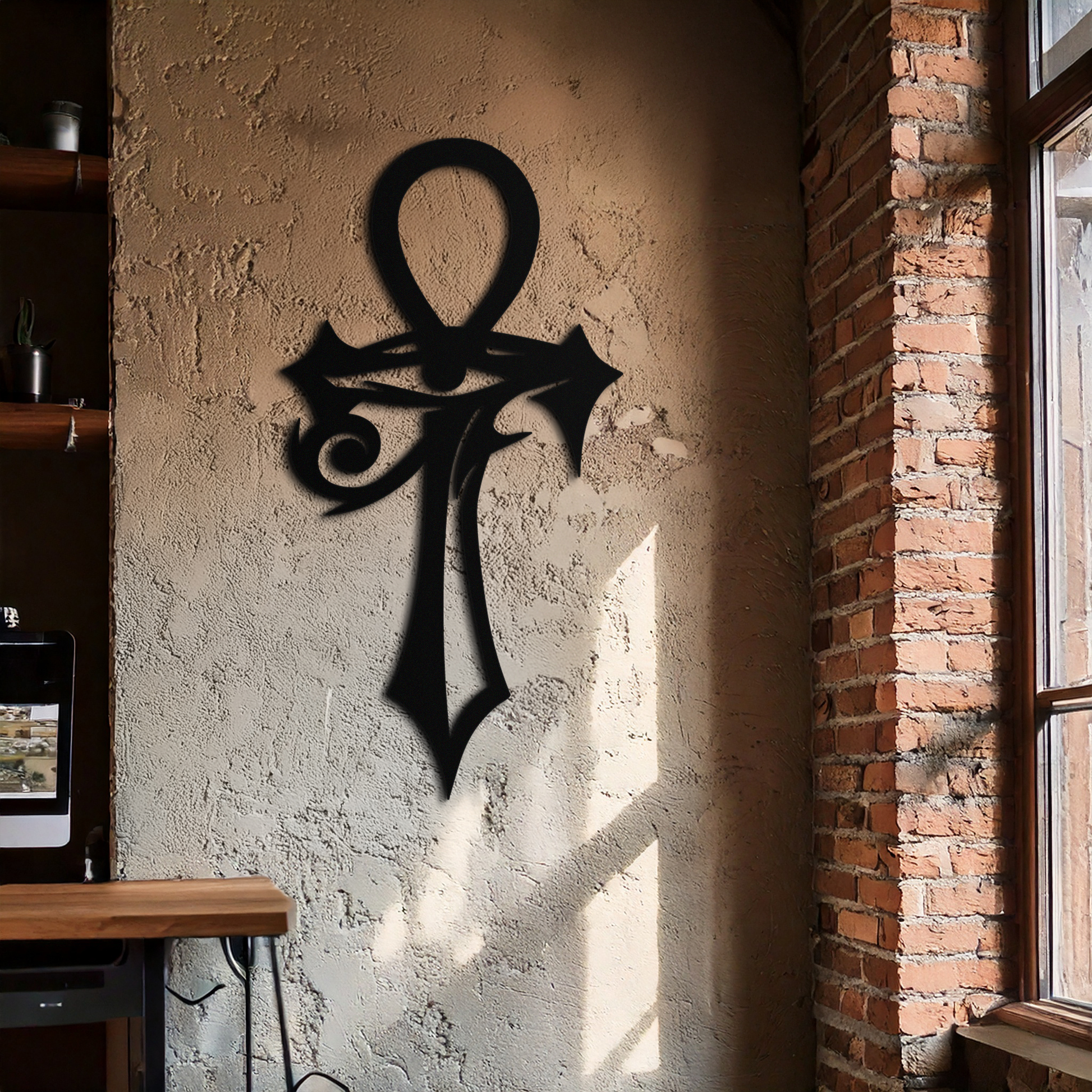 Egyptian Ankh Cross with Eye of Horus Metal Wall Art – Spiritual Symbol Black Wall Decor- KAF557 - Tampa Home & Garden Store