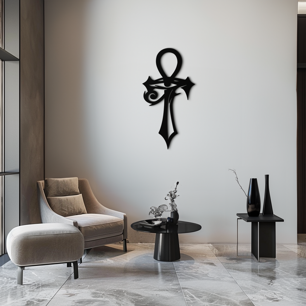 Egyptian Ankh Cross with Eye of Horus Metal Wall Art – Spiritual Symbol Black Wall Decor- KAF557 - Tampa Home & Garden Store