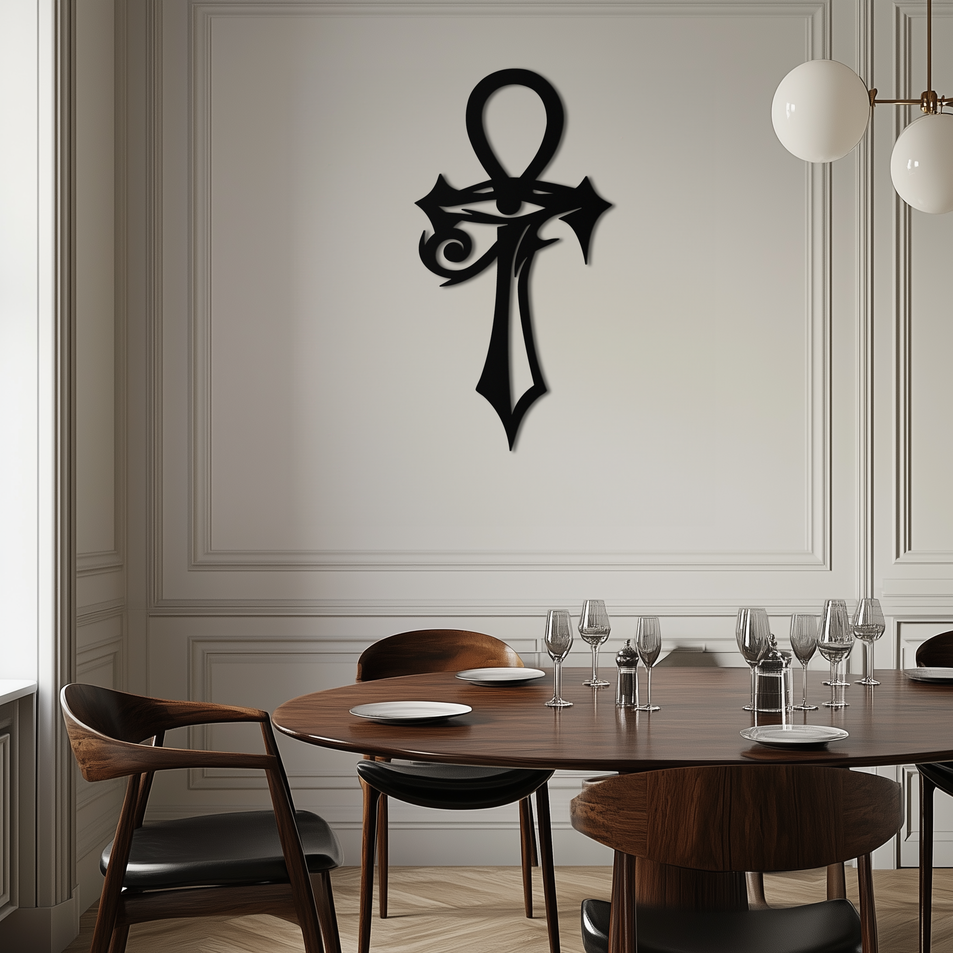 Egyptian Ankh Cross with Eye of Horus Metal Wall Art – Spiritual Symbol Black Wall Decor- KAF557 - Tampa Home & Garden Store