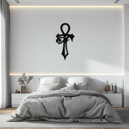 Egyptian Ankh Cross with Eye of Horus Metal Wall Art – Spiritual Symbol Black Wall Decor- KAF557 - Tampa Home & Garden Store