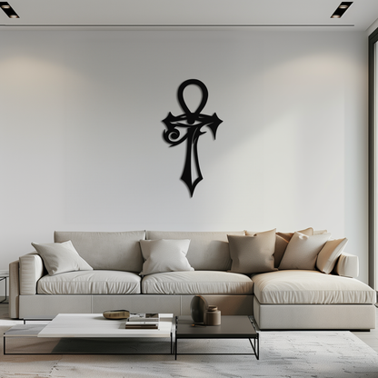 Egyptian Ankh Cross with Eye of Horus Metal Wall Art – Spiritual Symbol Black Wall Decor- KAF557 - Tampa Home & Garden Store