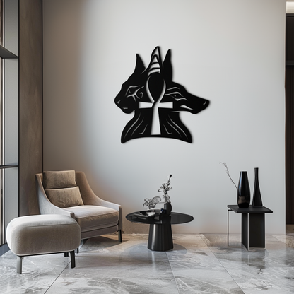 Egyptian Cat and Jackal Metal Wall Art – Ankh Cross Black Wall Decor- KAF558 - Tampa Home & Garden Store