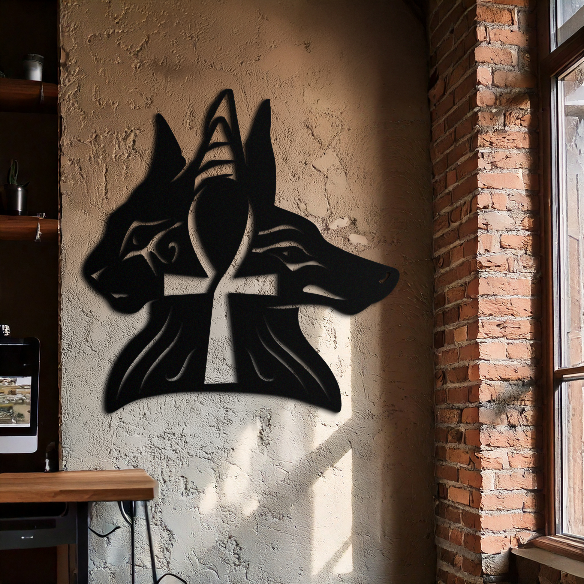 Egyptian Cat and Jackal Metal Wall Art – Ankh Cross Black Wall Decor- KAF558 - Tampa Home & Garden Store
