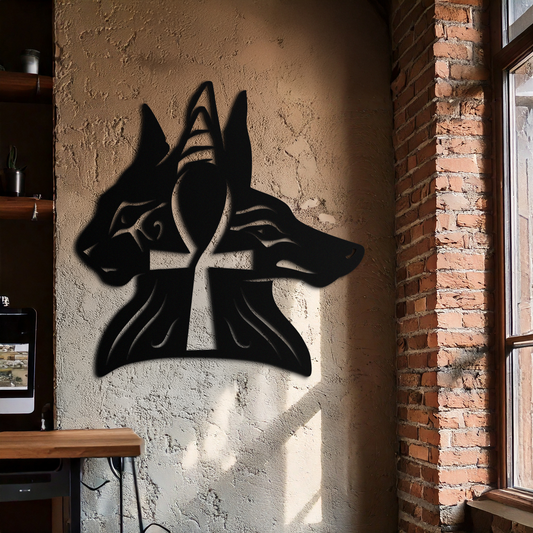 Egyptian Cat and Jackal Metal Wall Art – Ankh Cross Black Wall Decor- KAF558 - Tampa Home & Garden Store