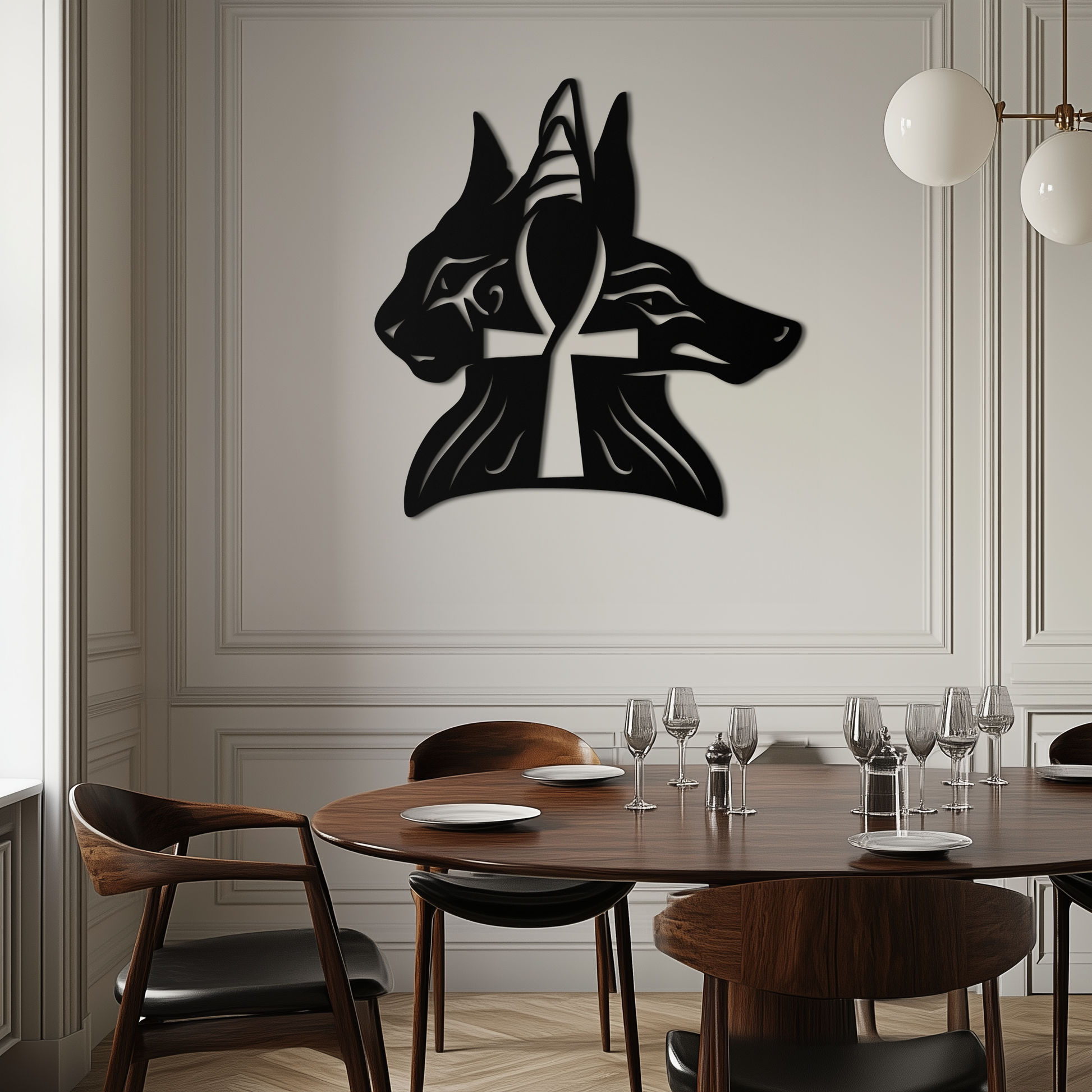 Egyptian Cat and Jackal Metal Wall Art – Ankh Cross Black Wall Decor- KAF558 - Tampa Home & Garden Store