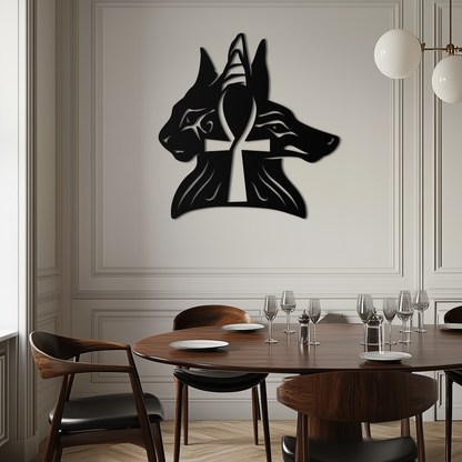 Egyptian Cat and Jackal Metal Wall Art – Ankh Cross Black Wall Decor- KAF558 - Tampa Home & Garden Store