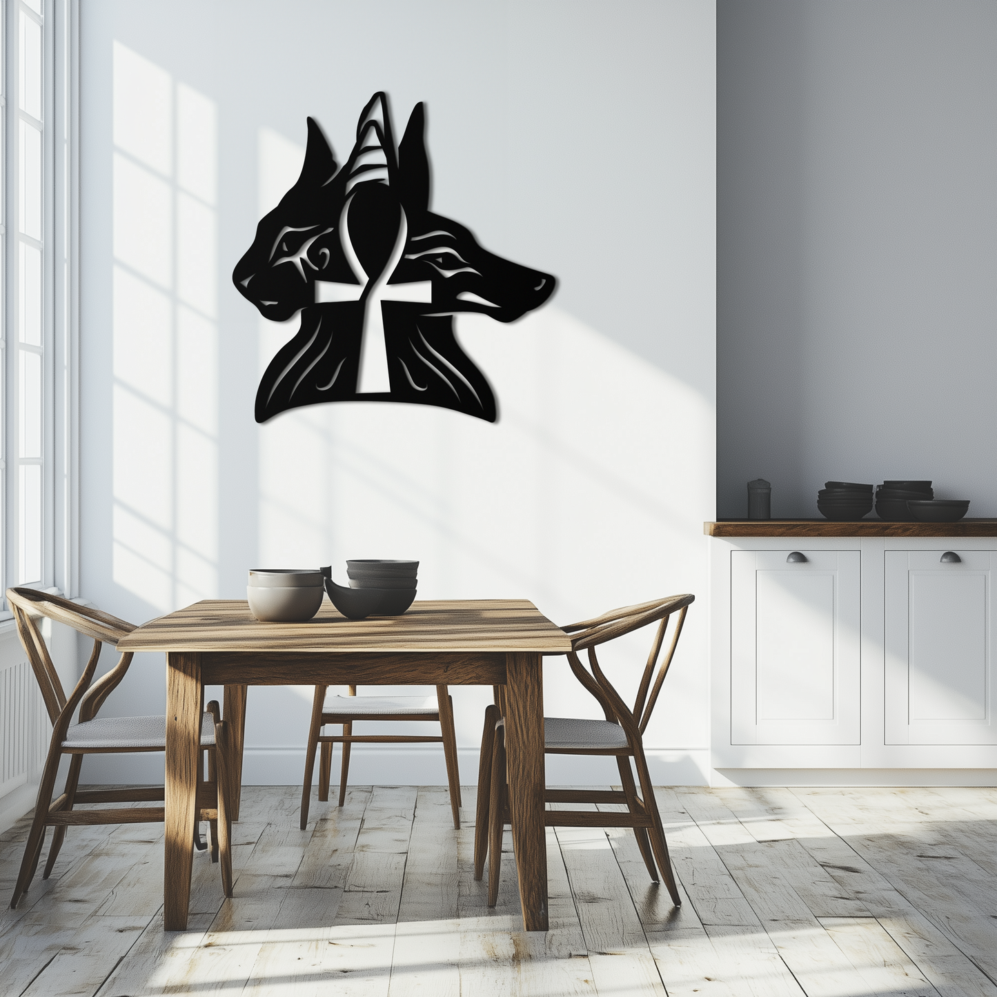Egyptian Cat and Jackal Metal Wall Art – Ankh Cross Black Wall Decor- KAF558 - Tampa Home & Garden Store