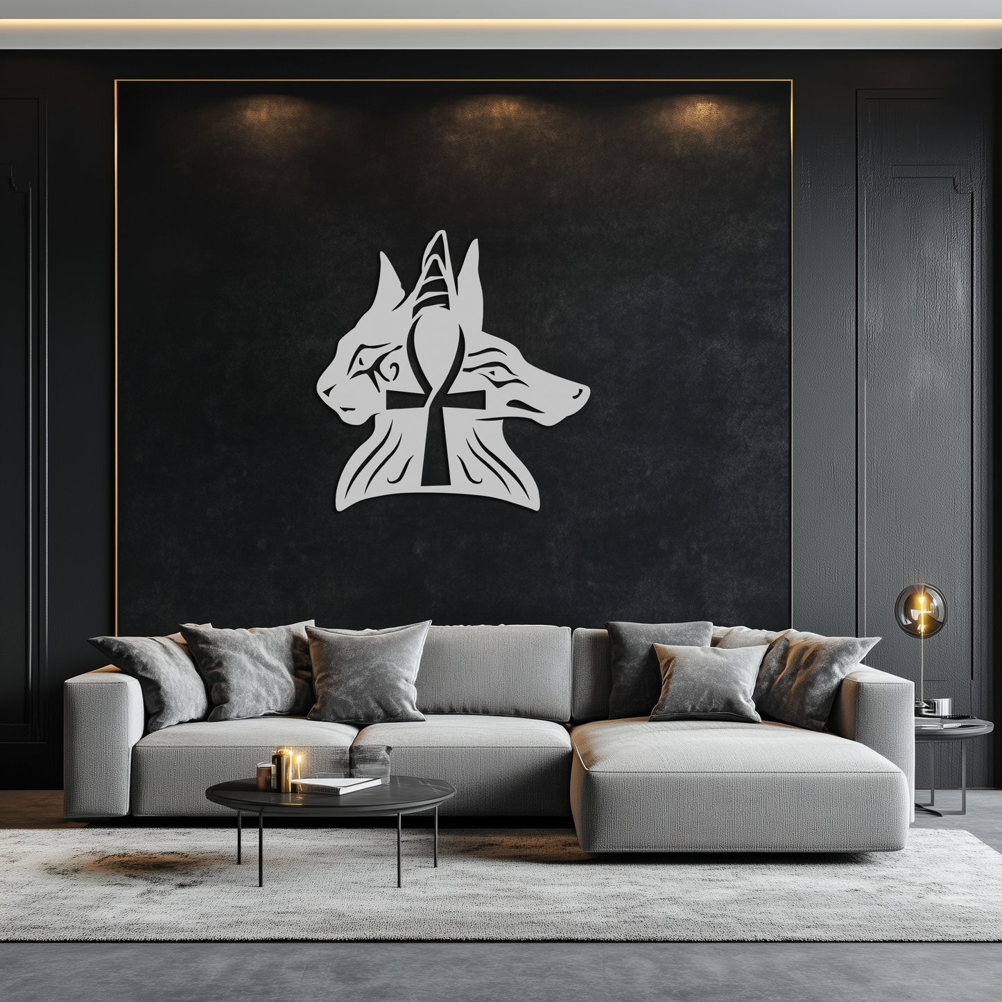 Egyptian Cat and Jackal Metal Wall Art – Ankh Cross Black Wall Decor- KAF558 - Tampa Home & Garden Store