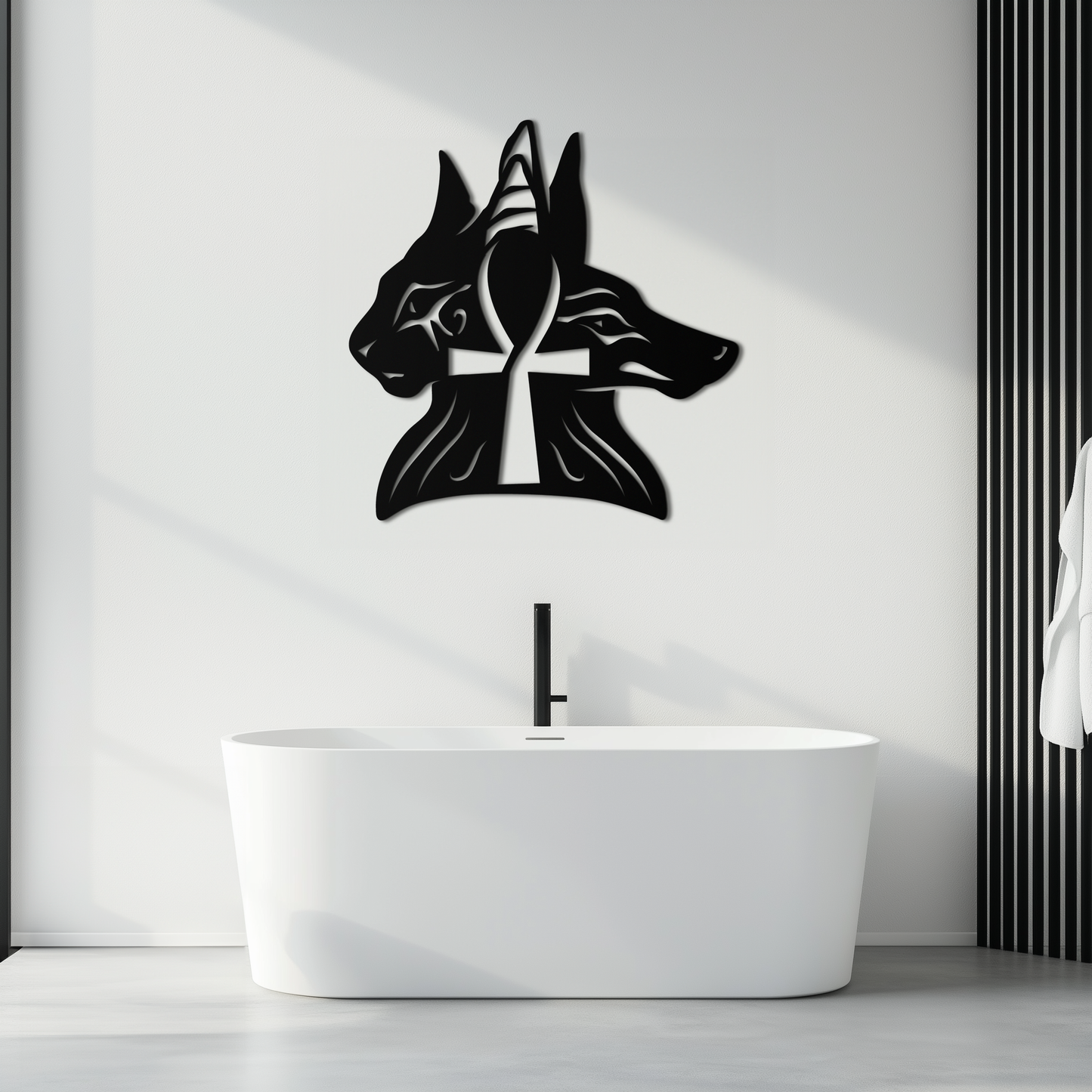 Egyptian Cat and Jackal Metal Wall Art – Ankh Cross Black Wall Decor- KAF558 - Tampa Home & Garden Store