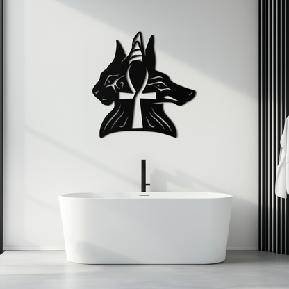Egyptian Cat and Jackal Metal Wall Art – Ankh Cross Black Wall Decor- KAF558 - Tampa Home & Garden Store