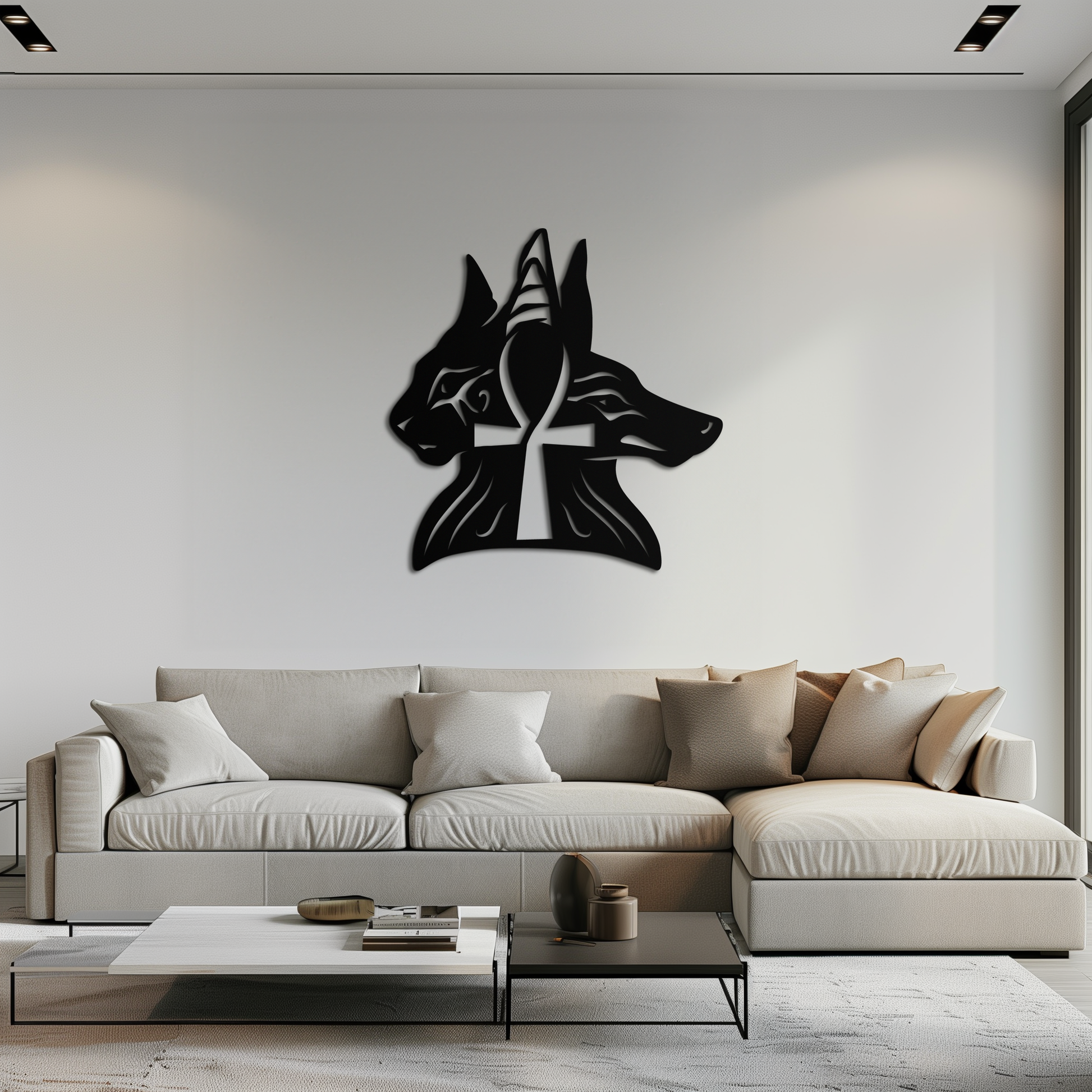 Egyptian Cat and Jackal Metal Wall Art – Ankh Cross Black Wall Decor- KAF558 - Tampa Home & Garden Store