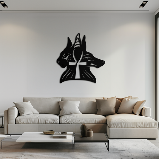 Egyptian Cat and Jackal Metal Wall Art – Ankh Cross Black Wall Decor- KAF558 - Tampa Home & Garden Store