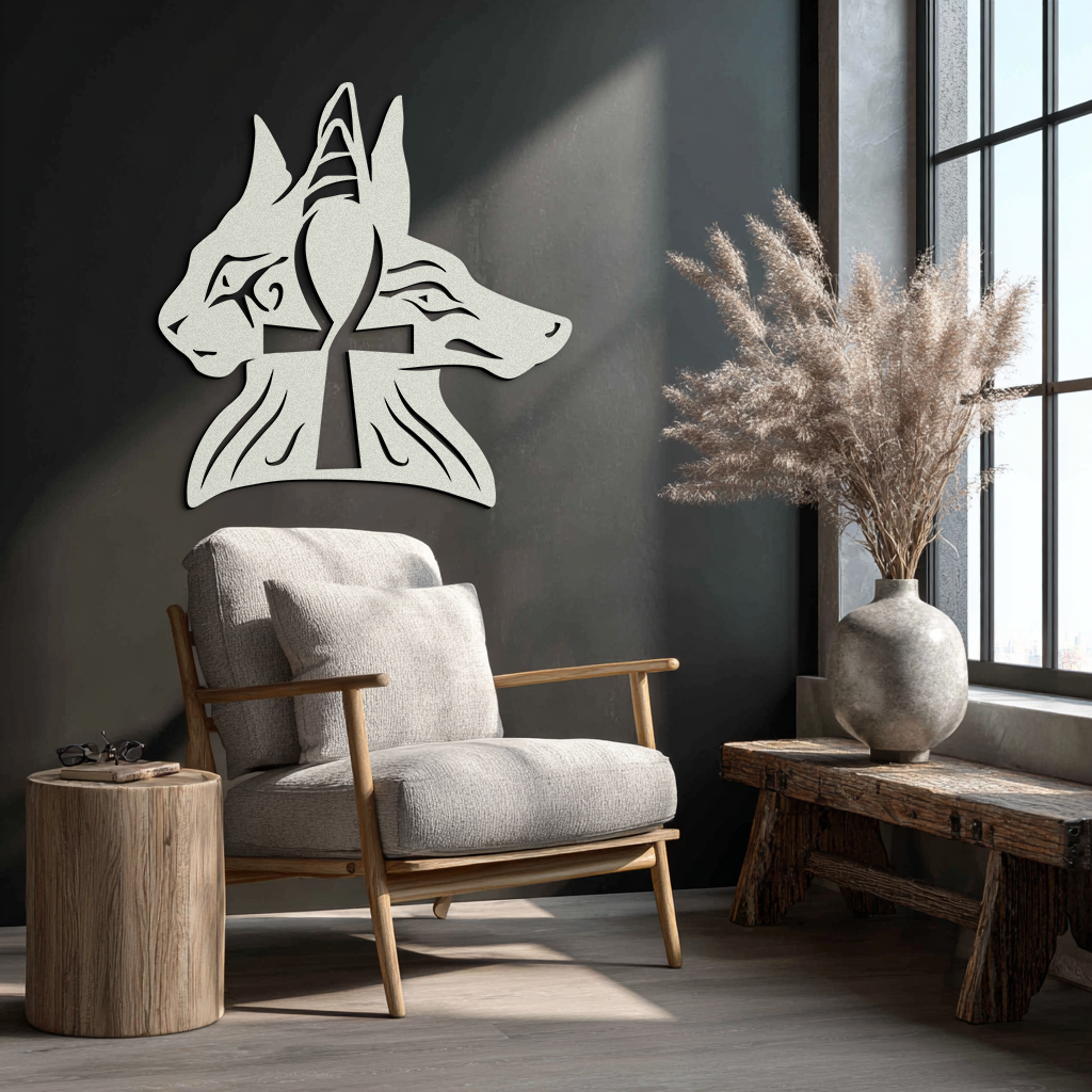 Egyptian Cat and Jackal Metal Wall Art – Ankh Cross Black Wall Decor- KAF558 - Tampa Home & Garden Store
