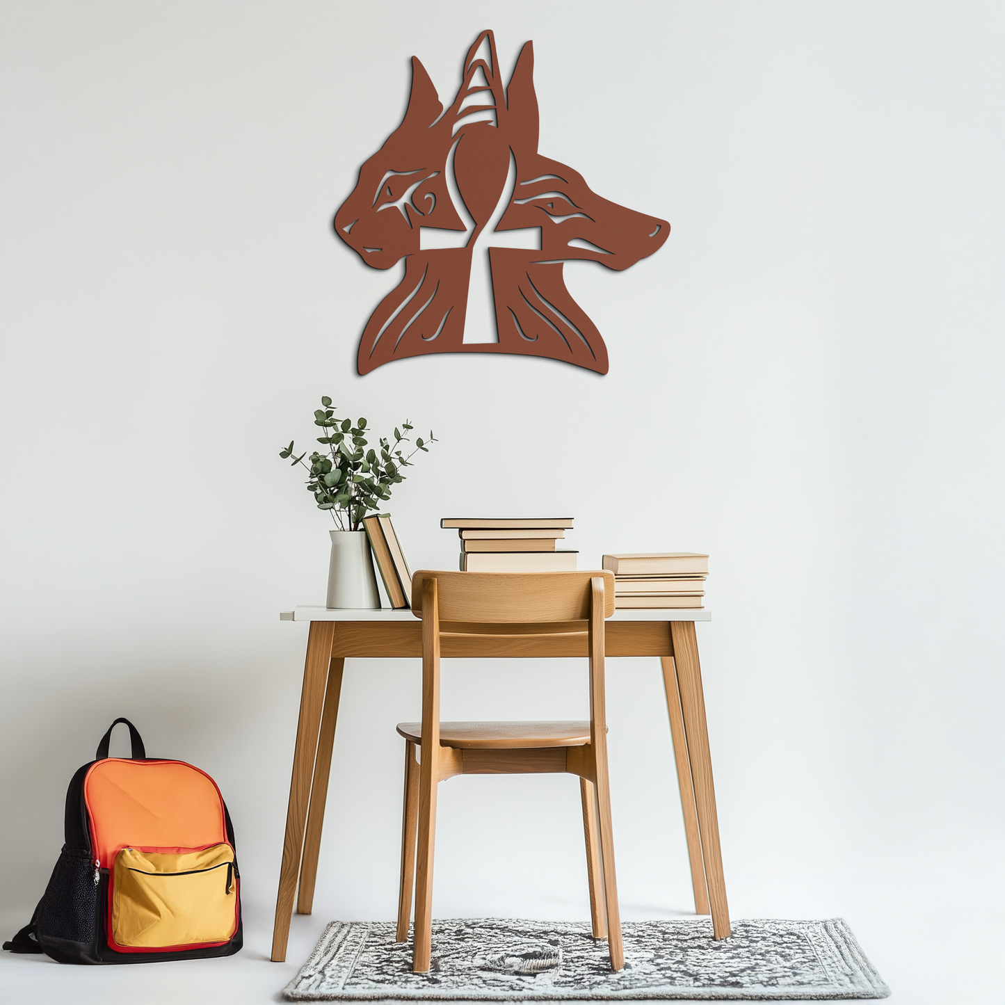 Egyptian Cat and Jackal Metal Wall Art – Ankh Cross Black Wall Decor- KAF558 - Tampa Home & Garden Store