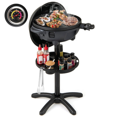 Parrilla eléctrica para barbacoa de 1200 W, para interior y exterior, con placa antiadherente de 2 zonas, color negro
