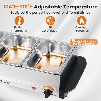 Electric Buffet Server Food Warmer with 3 Removable Trays
