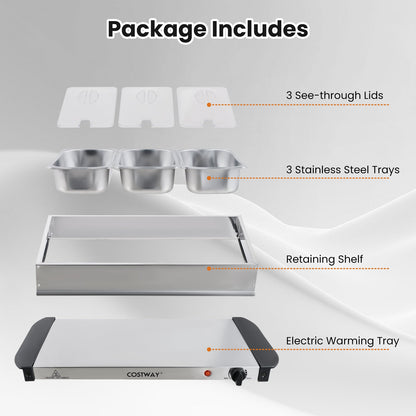 Electric Buffet Server Food Warmer with 3 Removable Trays