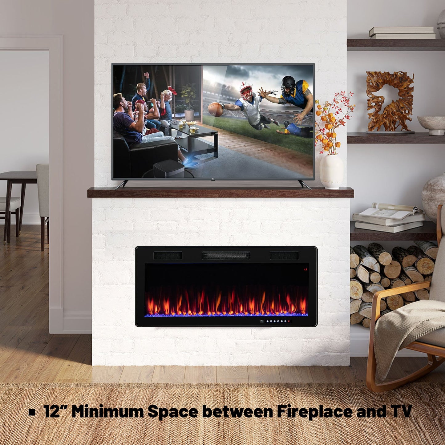 Chimenea Eléctrica de 40/50/60 Pulgadas Empotrada y Montada en la Pared para Montantes de 2' x 6' - 40 Pulgadas