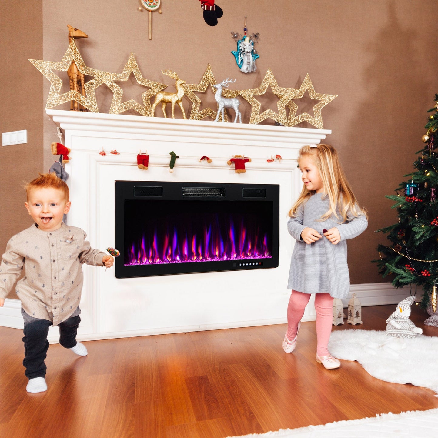 Chimenea Eléctrica de 40/50/60 Pulgadas Empotrada y Montada en la Pared para Montantes de 2' x 6' - 40 Pulgadas