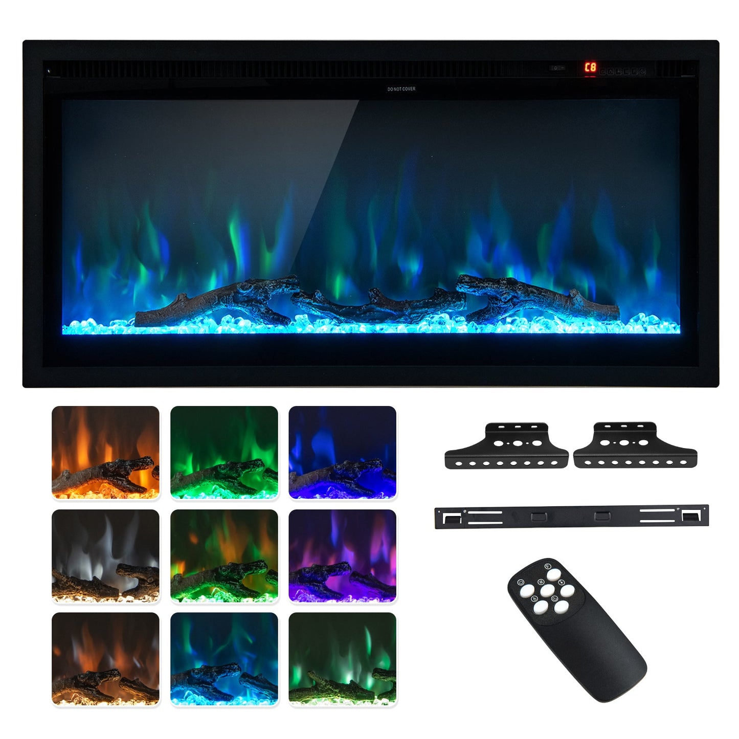 Chimenea eléctrica empotrada en la pared con control remoto y color y brillo ajustables - 36 pulgadas