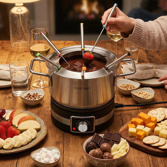 Electric fondue pot set by DirectDeals, stainless steel 2.6 qt capacity, 6 forks on Tampa Home & Garden Store