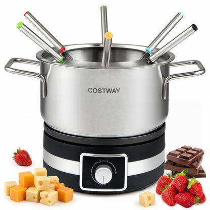 Electric Fondue Pot Set with 6 Forks, 2.6 Qt