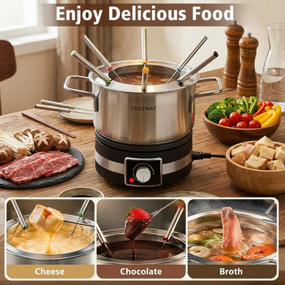Electric Fondue Pot Set with 6 Forks, 2.6 Qt