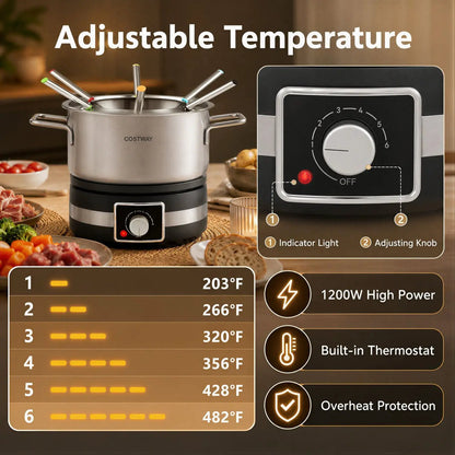 Electric Fondue Pot Set with 6 Forks, 2.6 Qt