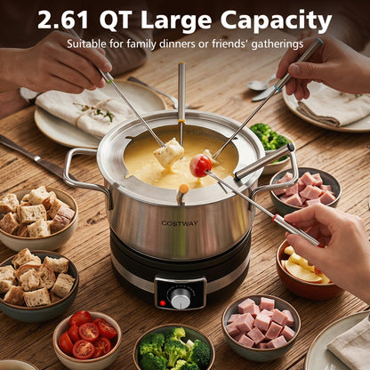 Electric Fondue Pot Set with 6 Forks, 2.6 Qt