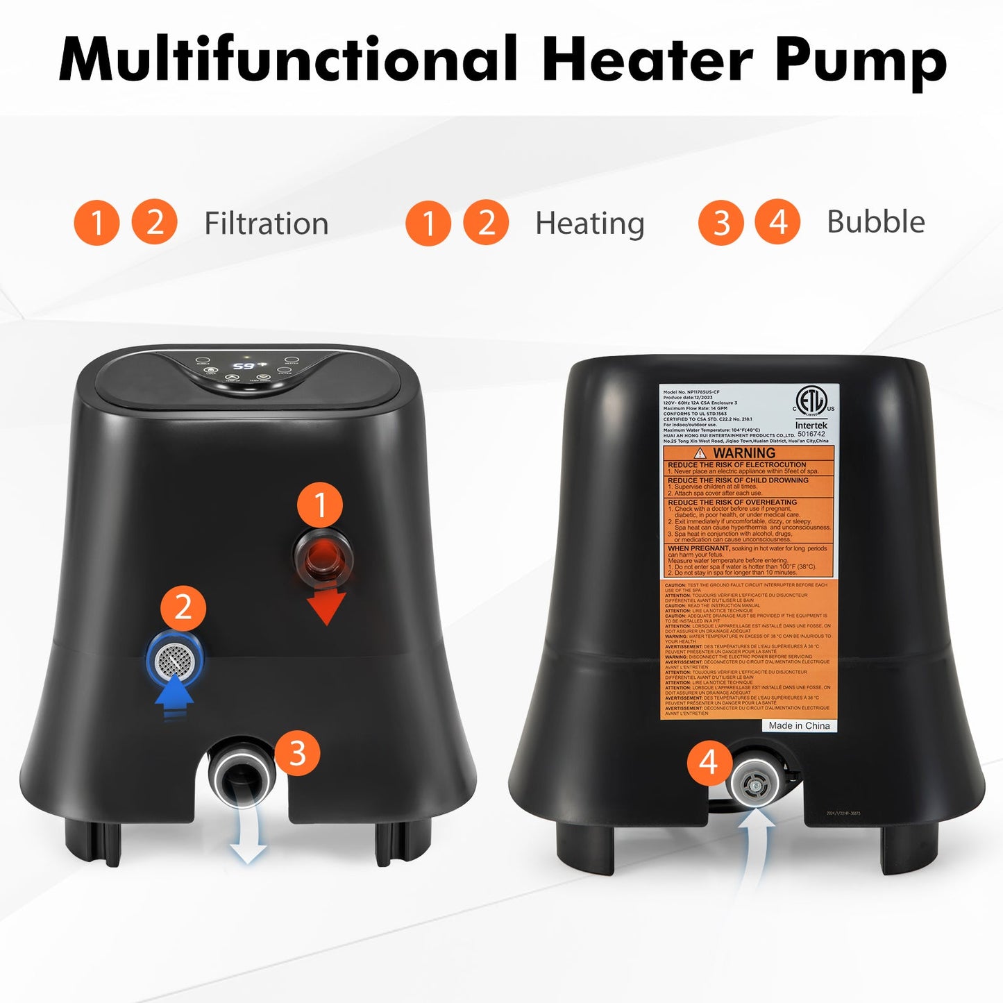 1350W Electric Pool Heater Pump with touch panel and LED display, black DirectDeals on Tampa Home & Garden Store