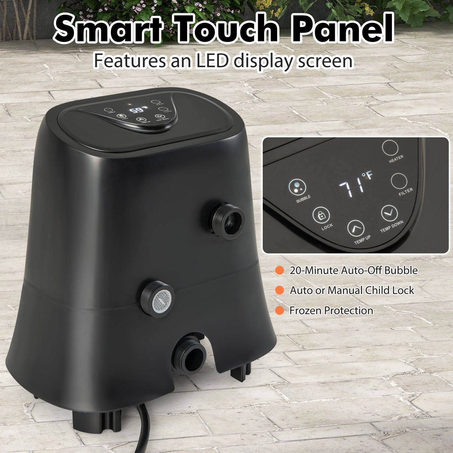 1350W DirectDeals pool heater pump with black finish and LED touch panel on Tampa Home & Garden Store