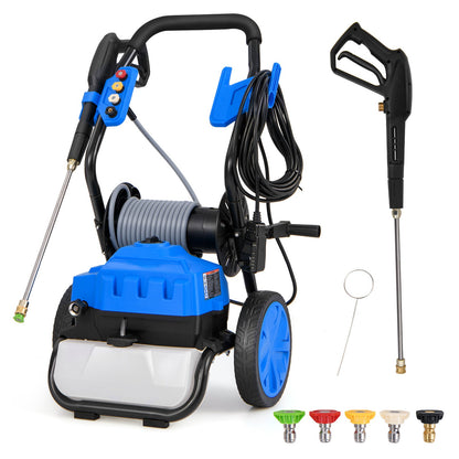 Hidrolavadora eléctrica de 2300 PSI y 1.8 GPM con ruedas y 5 boquillas de conexión rápida - Azul