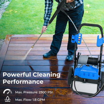 Hidrolavadora eléctrica de 2300 PSI y 1.8 GPM con ruedas y 5 boquillas de conexión rápida - Azul