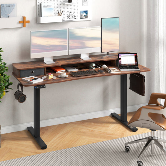 63 Inch x 24 Inch Electric Standing Desk with 2 Drawers-Rustic Brown - Tampa Home & Garden Store