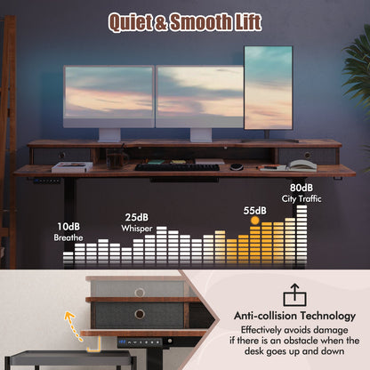 63 Inch x 24 Inch Electric Standing Desk with 2 Drawers-Rustic Brown