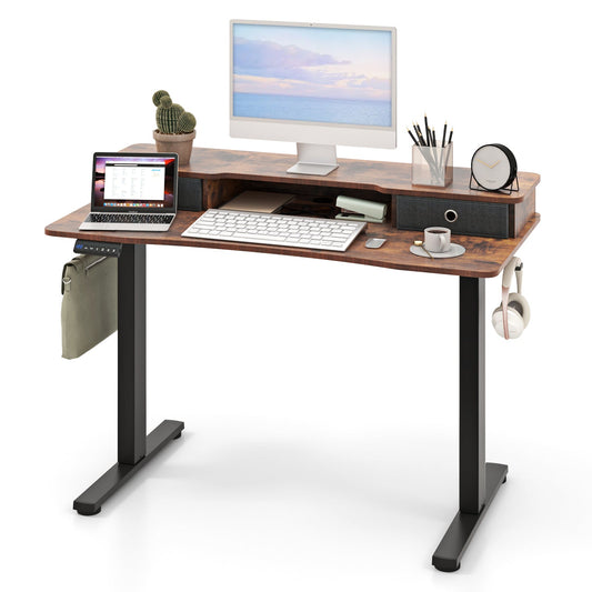 48 Inch x 24 Inch Height Adjustable Electric Standing Desk with 2 Drawers-Rustic Brown - Tampa Home & Garden Store