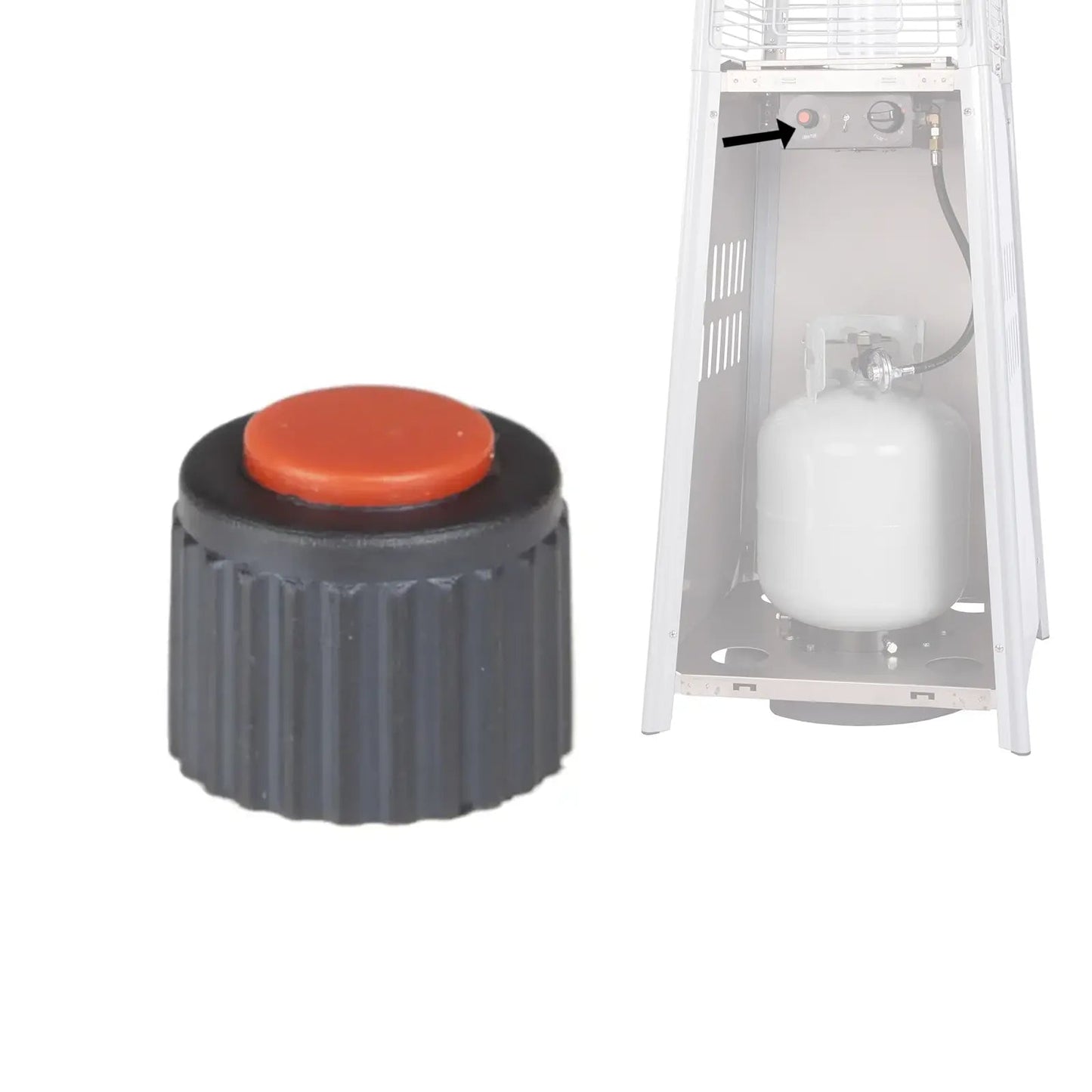 Electronic igniter button orange top on black base for 60523 patio heater replacement part on Tampa Home & Garden Store