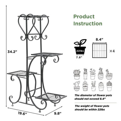 Elegant Black Metal 4-Shelf Plant Stand - Tampa Home & Garden Store