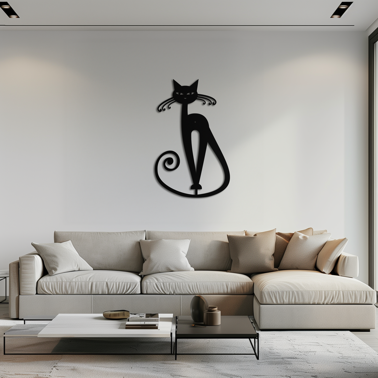 Elegant Cat Metal Wall Art - Geometric Black Metal Wall Sculpture - KAF052 - Tampa Home & Garden Store
