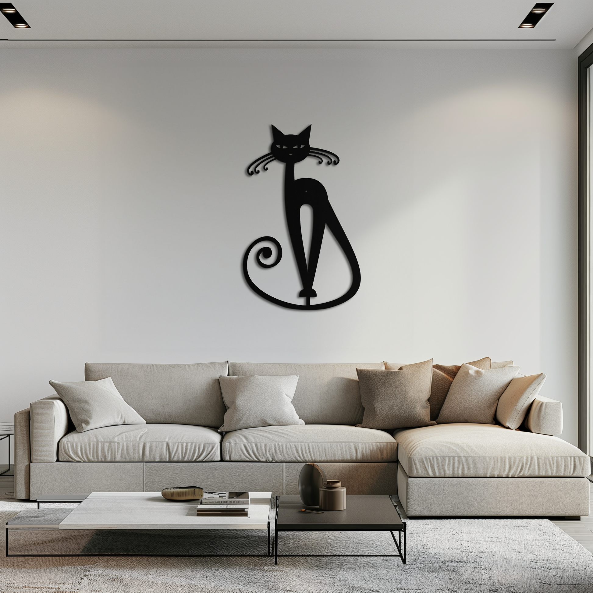 Elegant Cat Metal Wall Art - Geometric Black Metal Wall Sculpture - KAF052 - Tampa Home & Garden Store