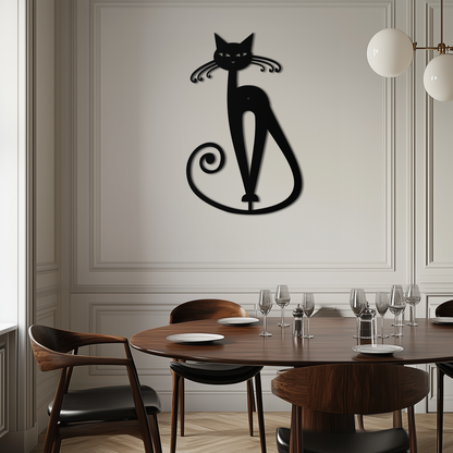 Elegant Cat Metal Wall Art - Geometric Black Metal Wall Sculpture - KAF052 - Tampa Home & Garden Store