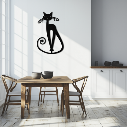 Elegant Cat Metal Wall Art - Geometric Black Metal Wall Sculpture - KAF052 - Tampa Home & Garden Store