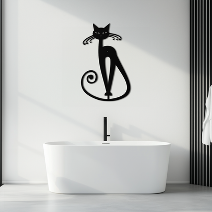 Elegant Cat Metal Wall Art - Geometric Black Metal Wall Sculpture - KAF052 - Tampa Home & Garden Store