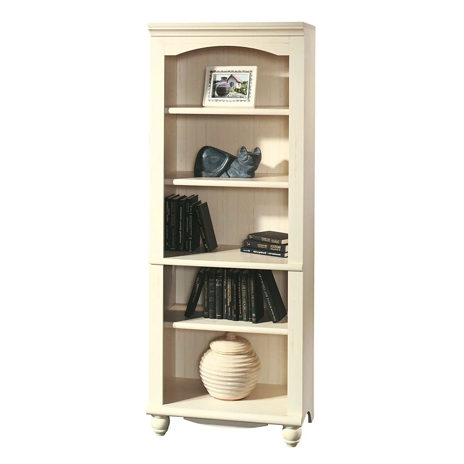 Elegant Display Shelf Bookcase with 5 Shelves in Antique White Wood Finish - Tampa Home & Garden Store