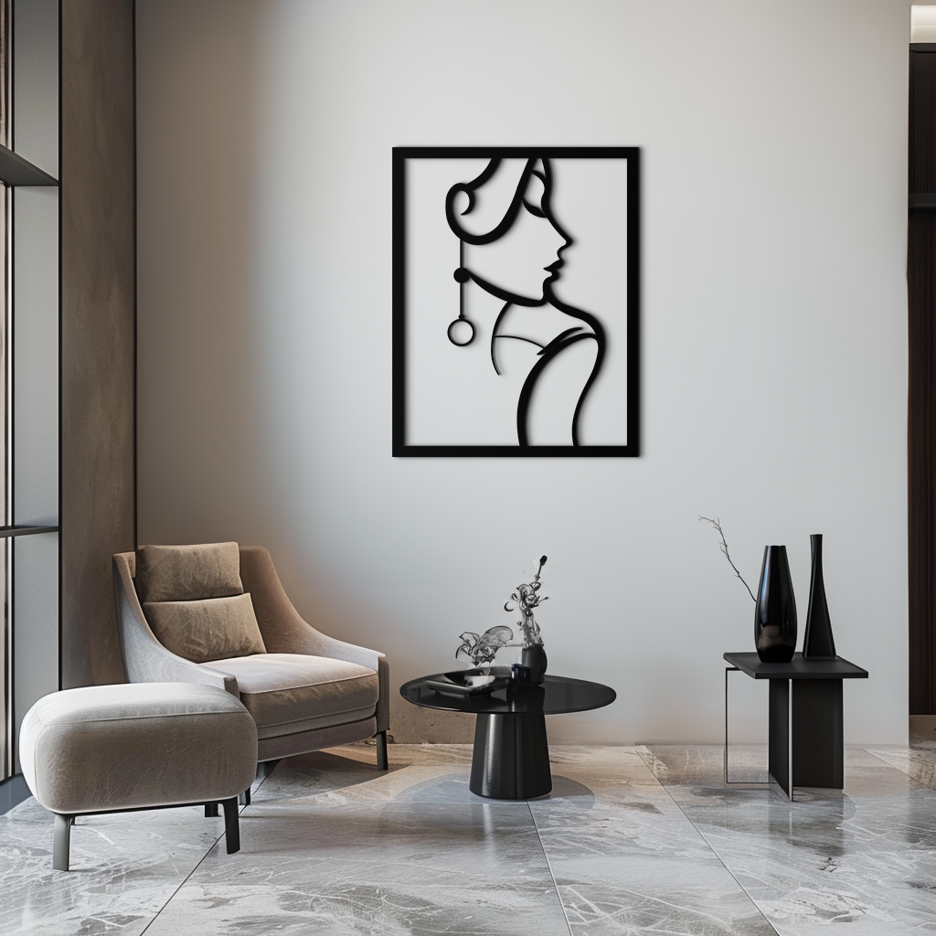 Elegant Female Silhouette Metal Wall Art – Graceful Lady Framed Steel Decor- KAF383 - Tampa Home & Garden Store